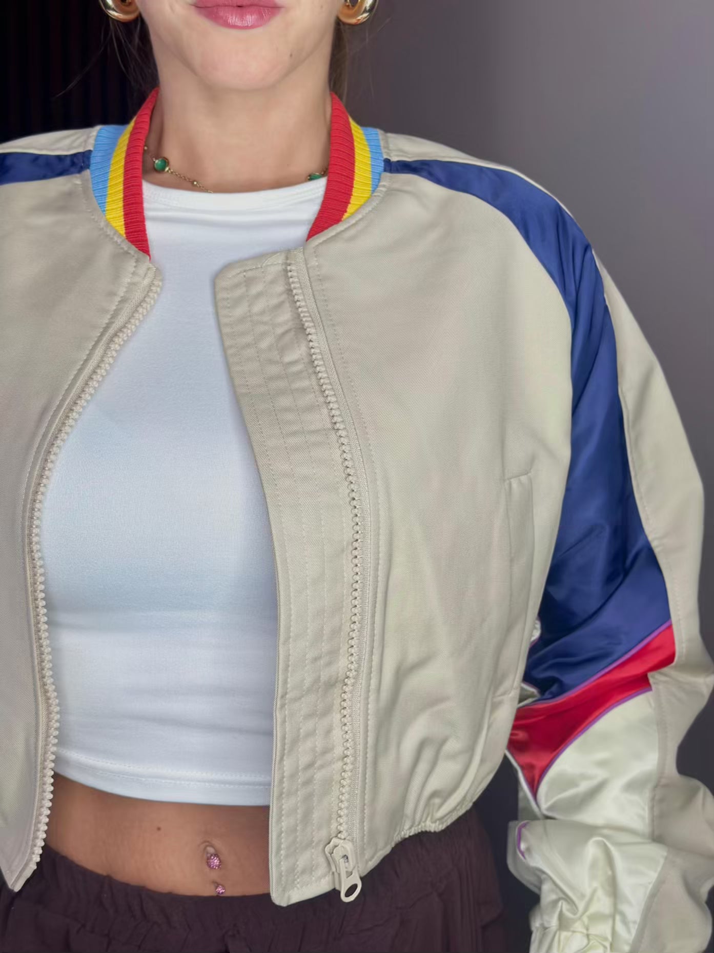 Retro Groove Jacket - Bomber Crop Vintage Style Multicolore