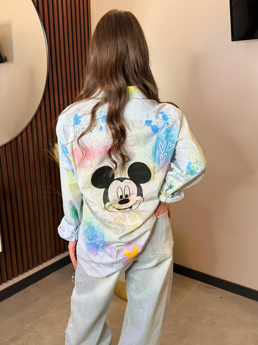 Camicia Oversize Colorata con Mickey Mouse Stampa Artistic