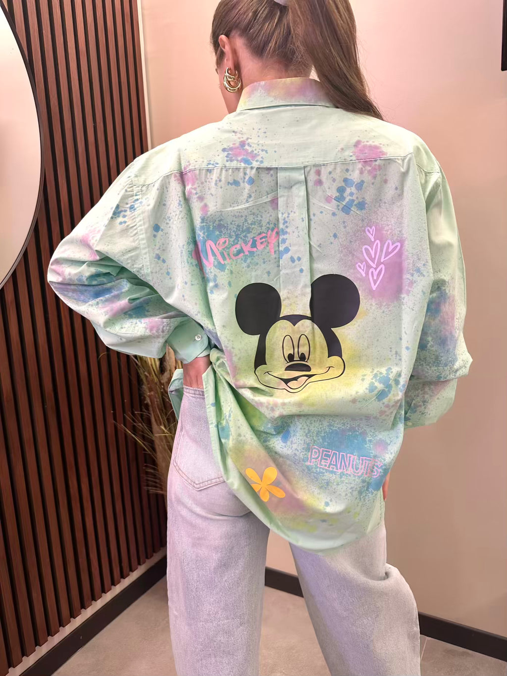 Camicia oversize colorata Mickey Mouse stampa artistica streetwear Clamont Wear
