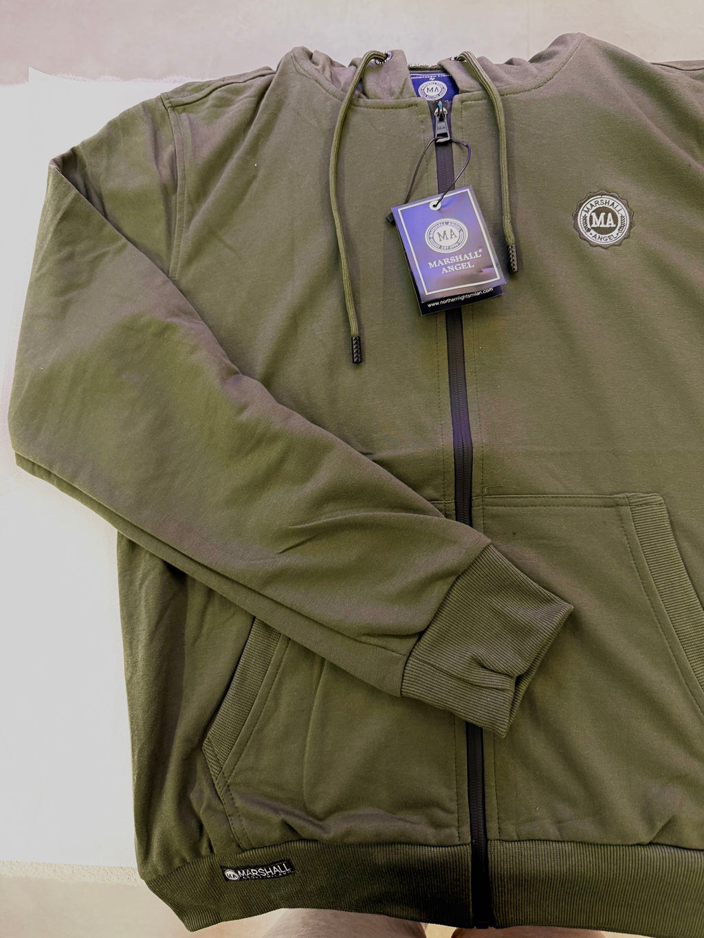 Felpa verde militare uomo con zip e cappuccio Marshall Clamont Wear