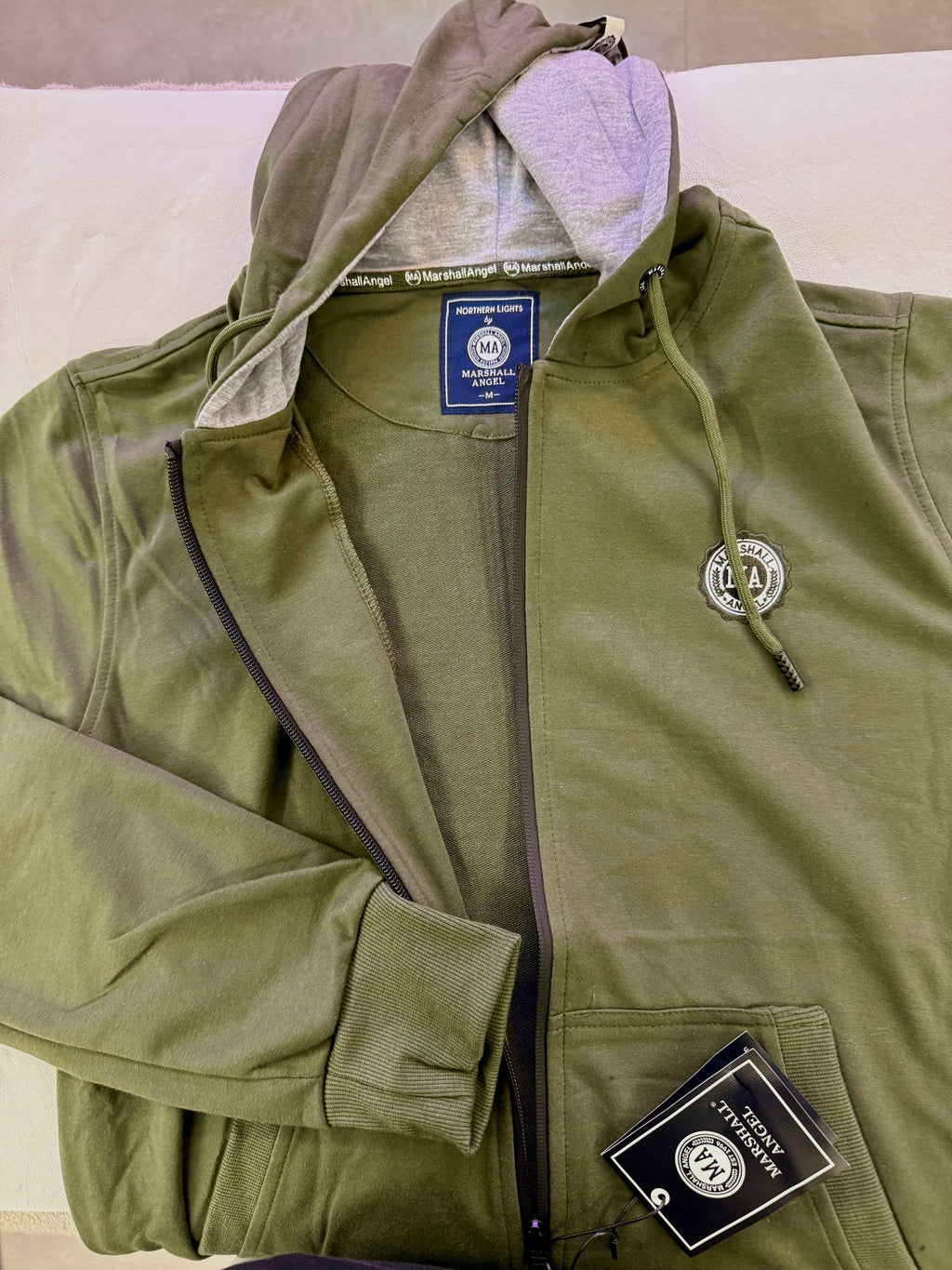 Felpa verde militare uomo con zip e cappuccio Marshall Clamont Wear