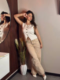 Top Amélie Riviera bianco ottico con bottoni gioiello dorati – Clamont Wear